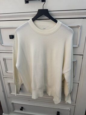 Cream Ribbed Crewneck Sweater